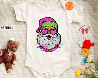 Faux Glitter Santa Shirt For Kids, Christmas Baby Bodysuit, Toddler T-Shirt, Youth Santa Tee