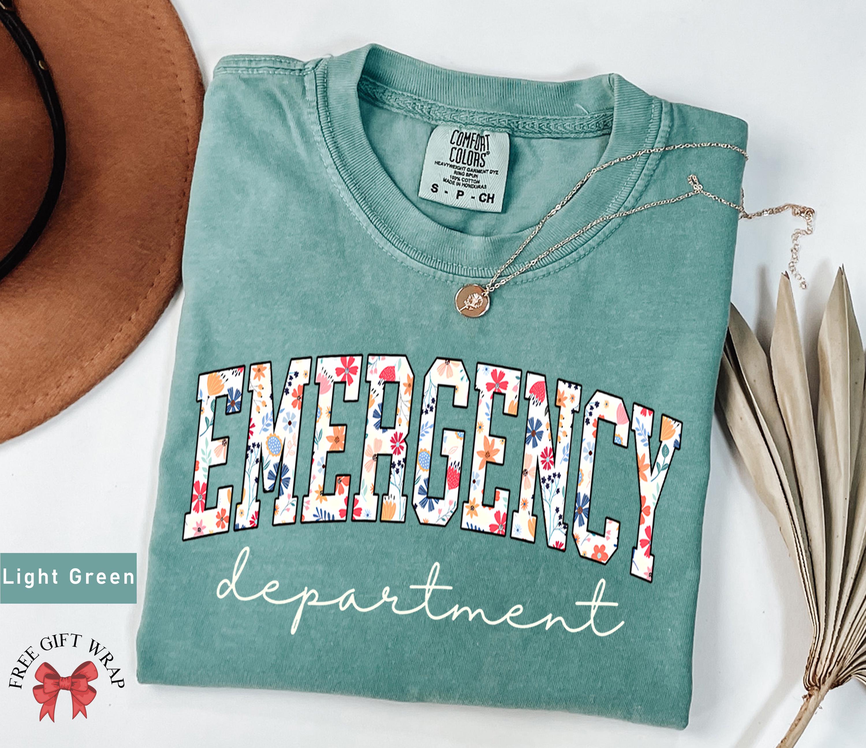 Comfort Colors Flower Emergency Department T-Shirt, Trendy Nurse Shirt, Popular ED Outfit, Gifts For New Nurse, Woman Health Department Tee