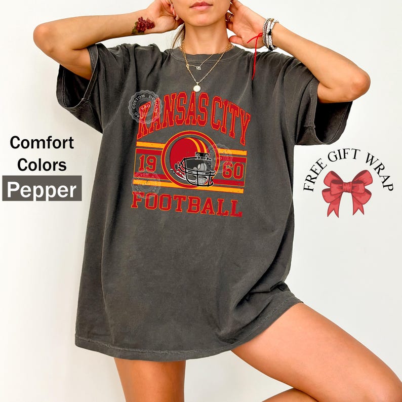 Comfort Colors Kansas City Football T-Shirt, Trendy Kansas Football Fan Shirt, Gift For Her, Popular Kansas City Tee, Kansas Game Day Shirt