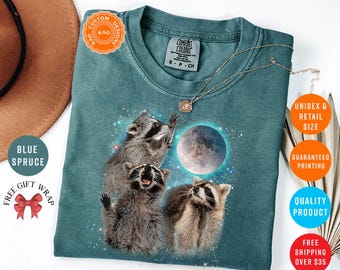 3 Raccoons Howling Moon Comfort Colors T-Shirt, Vintage Graphic Animal Design
