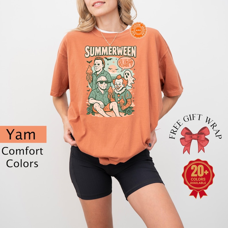 Comfort Colors Retro Summerween Shirt, Horror Movie T-Shirt, Family Vacation Tee, Spooky Ice Cream Top, Trendy Halloween Gifts, Horror Night