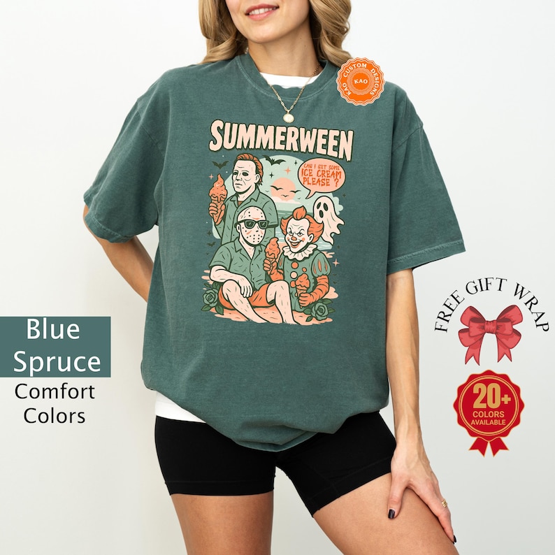 Comfort Colors Retro Summerween Shirt, Horror Movie T-Shirt, Family Vacation Tee, Spooky Ice Cream Top, Trendy Halloween Gifts, Horror Night