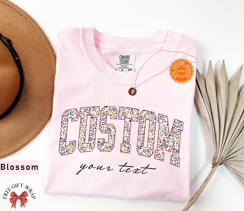 Comfort Colors Floral Custom Text T-Shirt, Personalized Wildflower Shirt, Your Customized Text, Custom Name Shirt, Personalized Gift For Her