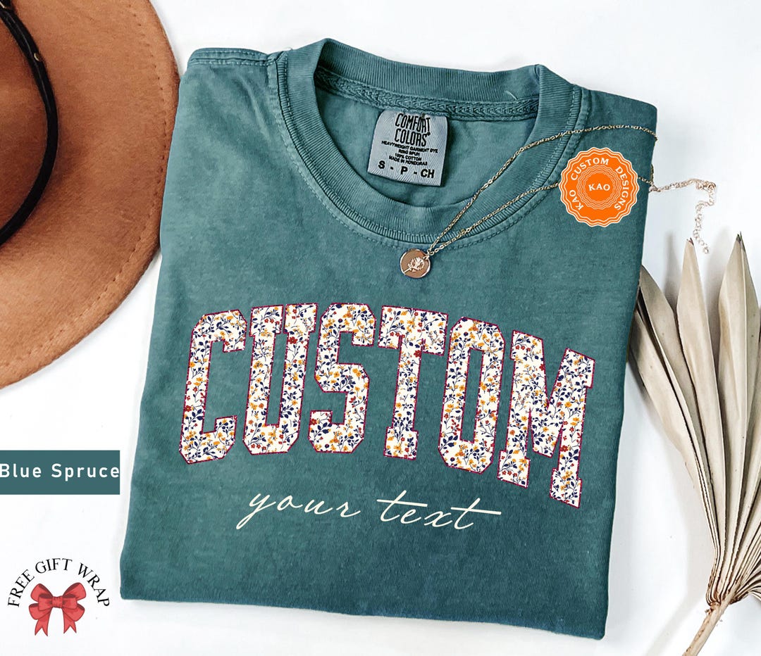 Comfort Colors Floral Custom T-Shirt, Personalized Wildflower Text