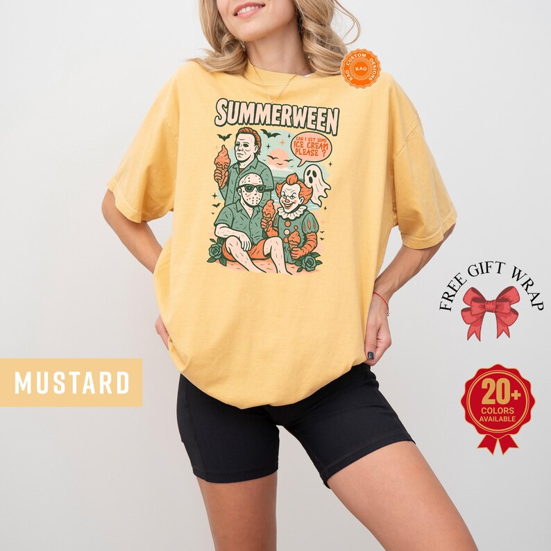 Comfort Colors Retro Summerween Shirt, Horror Movie T-Shirt, Family Vacation Tee, Spooky Ice Cream Top, Trendy Halloween Gifts, Horror Night