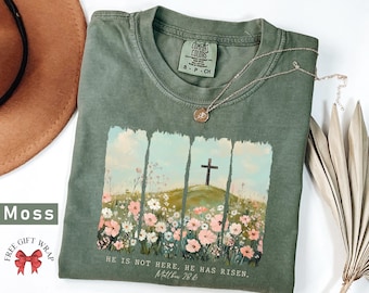 Comfort Colors He Has Risen T-Shirt: Retro Floral Christian Tee, Religious Woman Shirts