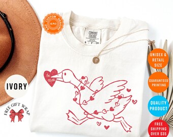 Valentines Goose T-Shirt, Comfort Colors Be Mine Shirts, Woman Love Graphic Apparel, Heart Tees