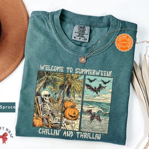 Comfort Colors Retro Summerween T-Shirt, Chilling And Thrilling, Funny Halloween Shirt, Spooky Season Streetwear, Cute Skeleton Clothing