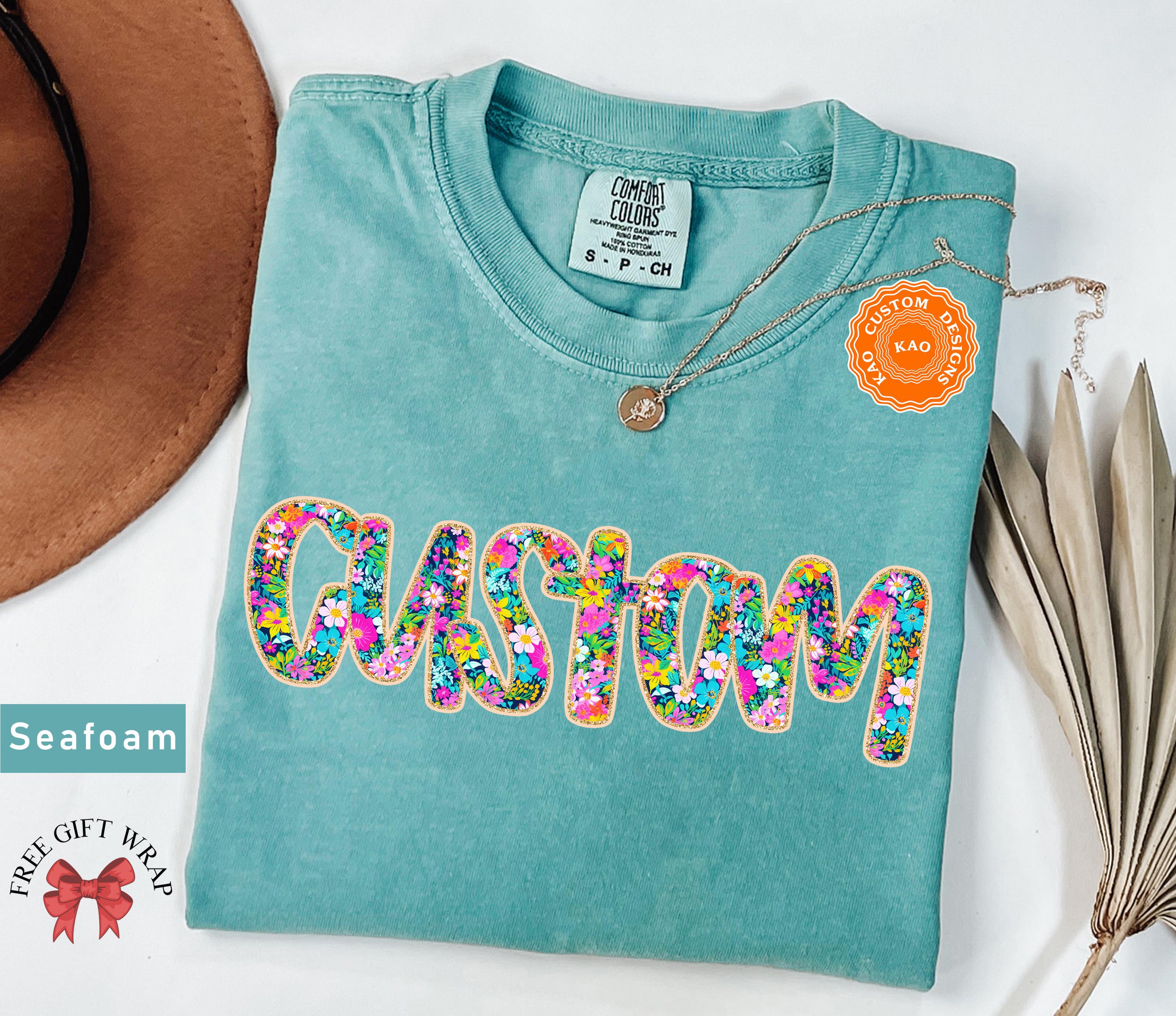 Comfort Colors Custom Preppy Floral T-Shirt, Personalized Flower Font Shirt, Customize Gift For Her, Floral Custom Name Shirt Gift For Woman