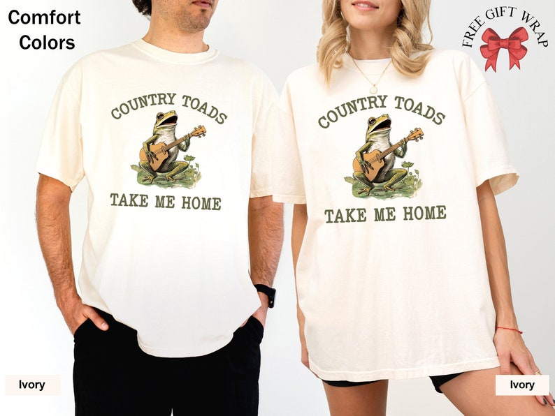 May include: Ivory t-shirt with a green frog playing a guitar and the text "COUNTRY TOADS TAKE ME HOME".