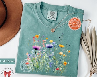 Camiseta Comfort Colors Wildflower, ropa botánica de primavera