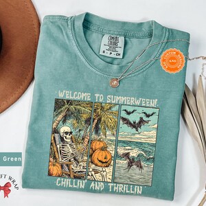 Comfort Colors Retro Summerween T-Shirt, Chilling And Thrilling, Funny Halloween Shirt, Spooky Season Streetwear, Cute Skeleton Clothing