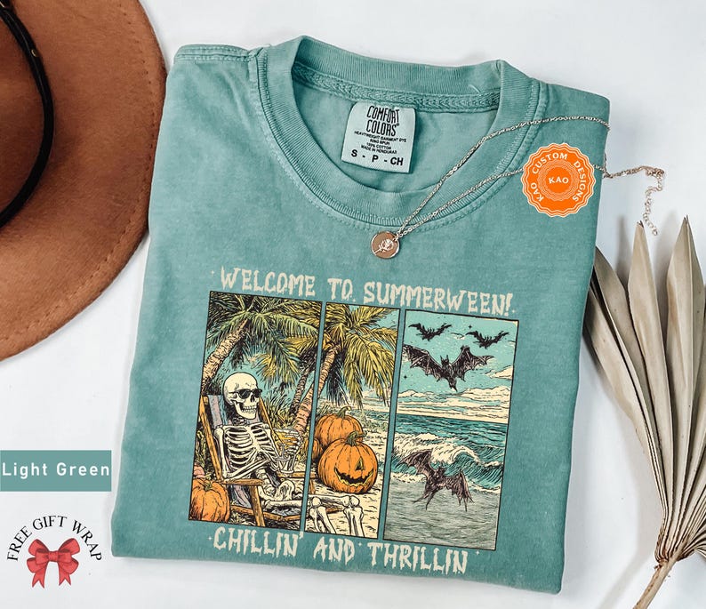 Comfort Colors Retro Summerween T-Shirt, Chilling And Thrilling, Funny Halloween Shirt, Spooky Season Streetwear, Cute Skeleton Clothing