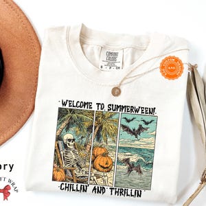 Comfort Colors Retro Summerween T-Shirt, Chilling And Thrilling, Funny Halloween Shirt, Spooky Season Streetwear, Cute Skeleton Clothing