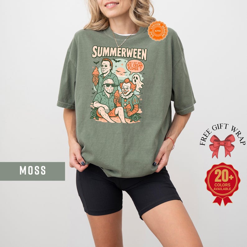 Comfort Colors Retro Summerween Shirt, Horror Movie T-Shirt, Family Vacation Tee, Spooky Ice Cream Top, Trendy Halloween Gifts, Horror Night