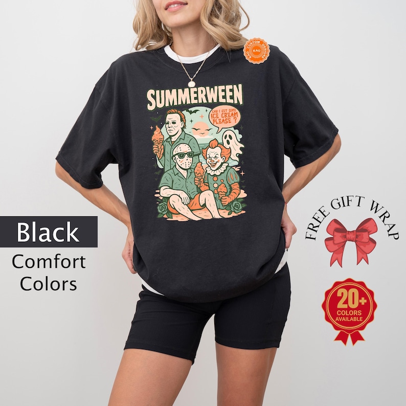 Comfort Colors Retro Summerween Shirt, Horror Movie T-Shirt, Family Vacation Tee, Spooky Ice Cream Top, Trendy Halloween Gifts, Horror Night