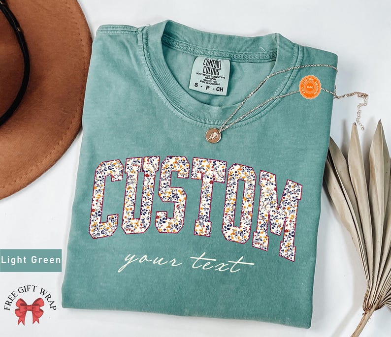 Comfort Colors Floral Custom Text T-Shirt, Personalized Wildflower Shirt, Your Customized Text, Custom Name Shirt, Personalized Gift For Her