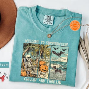 Comfort Colors Retro Summerween T-Shirt, Chilling And Thrilling, Funny Halloween Shirt, Spooky Season Streetwear, Cute Skeleton Clothing
