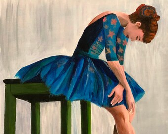 Ballerina in Blue  Art Original Acrylic Painting on Canvas or Prints
