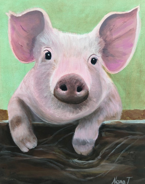 Piglet Art Original Acrylic Painting on Canvas or Prints for Nursery Baby  Toddler Room
