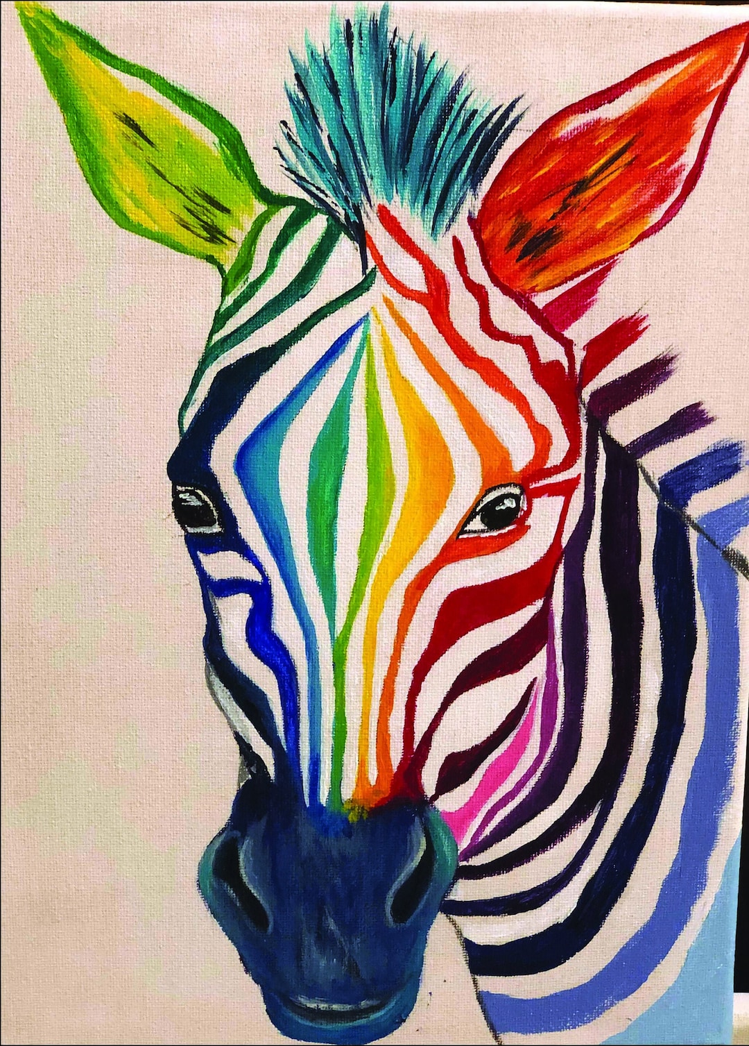 Colorful Zebra Art Original Acrylic Painting on Canvas or Etsy