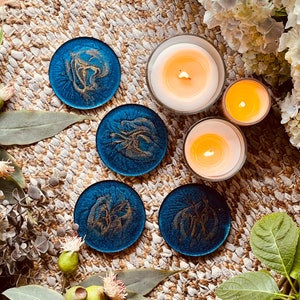 4 Coasters Blue Gold | Handmade Resin Coasters | Unique Table Decoration | Birthday Gift Idea | Individual Decoration