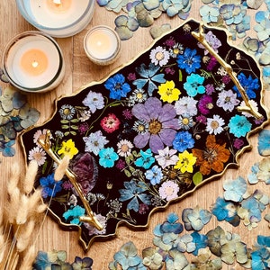 Tray, resin tray, resin art tray, resin tray, epoxy tray, gift, flowers, gold, resin set, resin plate, gift