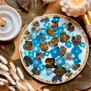 Tray, XXL resin tray, resin art, silver with flowers hydrangeas made of resin, gift idea, tray, gift, wedding gift, decoration