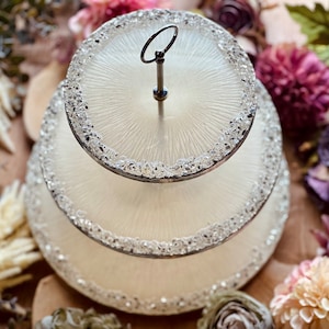 Cream white cake stand with silver decorative stones | handmade | wedding decoration | modern table decoration | luxurious design | handmade