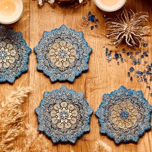 4 Coasters Blue Mandala | Handmade Resin Coaster Set | Table Decoration Wedding Gift Idea | Unique Decoration | Handcrafted