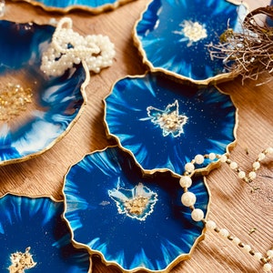 4 Coasters Blue Gold | Handmade Resin Coasters | Unique Table Decoration | Birthday Gift Idea | Individual Decoration