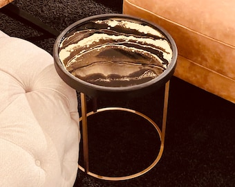 Side table, coffee table, resin coffee table, resin side table, black gold, gift, river table, river table, birthday present