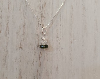 Authentic 7mm Moldavite and Herkimer diamond pendant, stone of transformation pendant, Moldavite jewelry, tektite jewelry, high vibrational