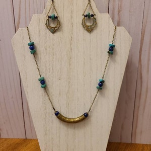 Turquoise and Lapis Necklace, Turquoise Jewelry, lapis lazuli jewelry, multi stone necklace, boho jewelry, women&#39;s jewelry,  throat chakras