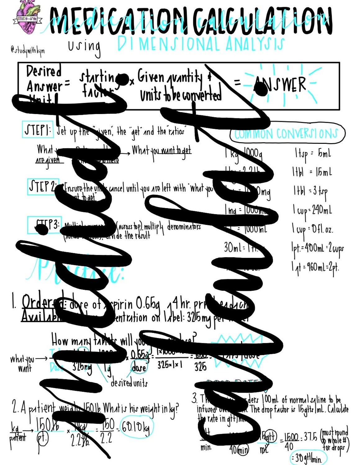 Medication Calculation Using Dimensional Analysis Cheat Sheet Etsy