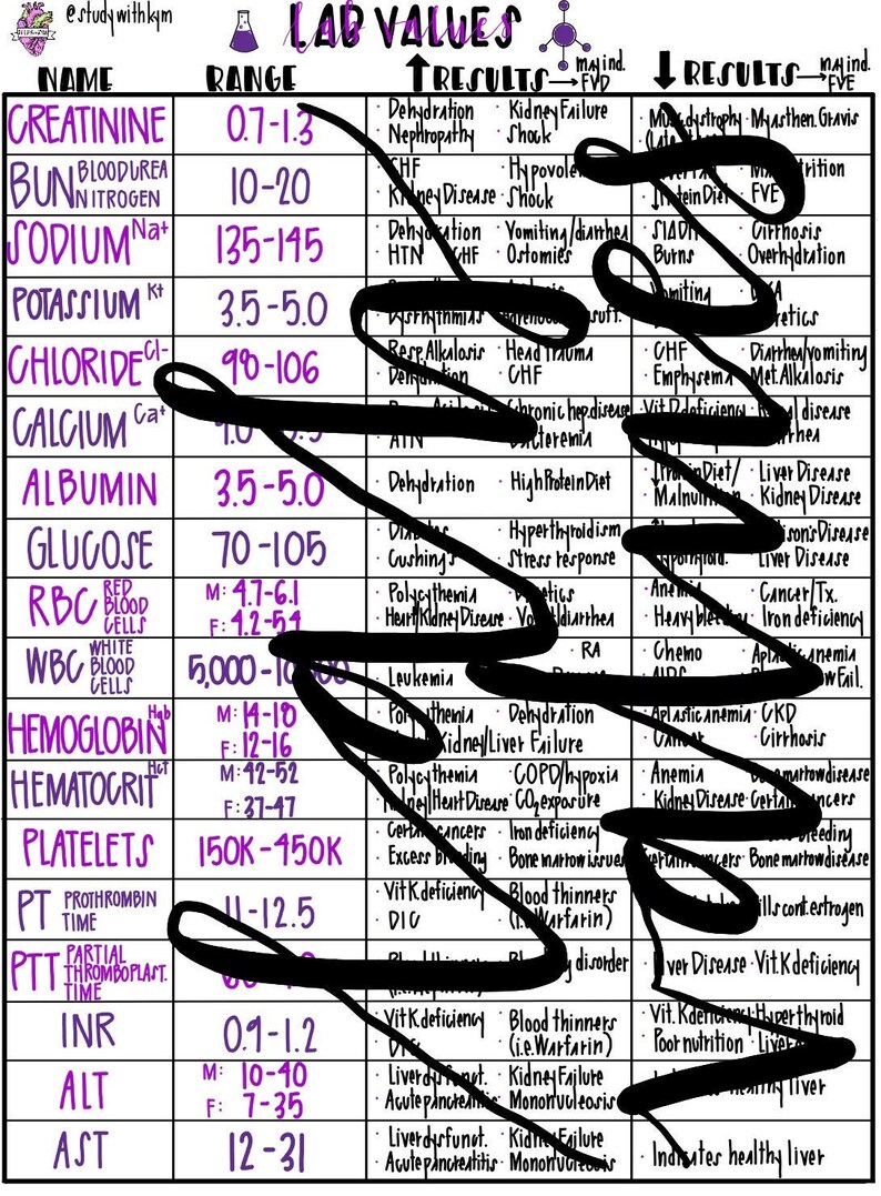 Lab Values Cheat Sheet Etsy