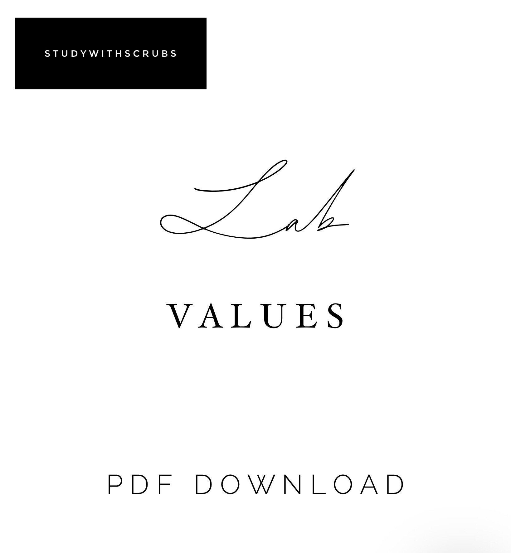 Lab Values Cheat Sheet - Etsy