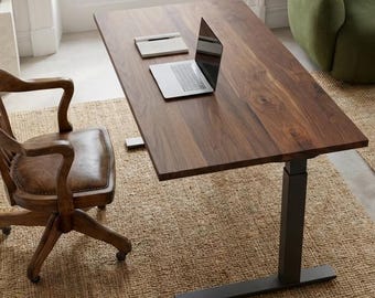Tablero de escritorio de nogal negro americano macizo – Tablero de escritorio DIY para trabajar de pie o sentado – Tablero de escritorio de computadora de madera oscura – Tablero de mesa de nogal hecho a mano y personalizado