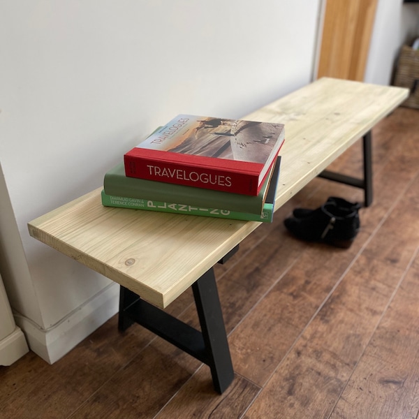 Entry Way Bench | Upcycled furniture | Shoe Storage Bench | Rustic Seating | Metal Table Legs