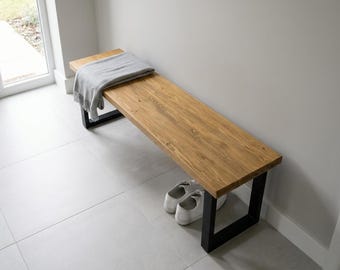 Solid Wooden Dining Bench in Oak Finish | Handmade Wooden Bench, Custom Sizes 80-180cm, Made to Order UK | Free Delivery