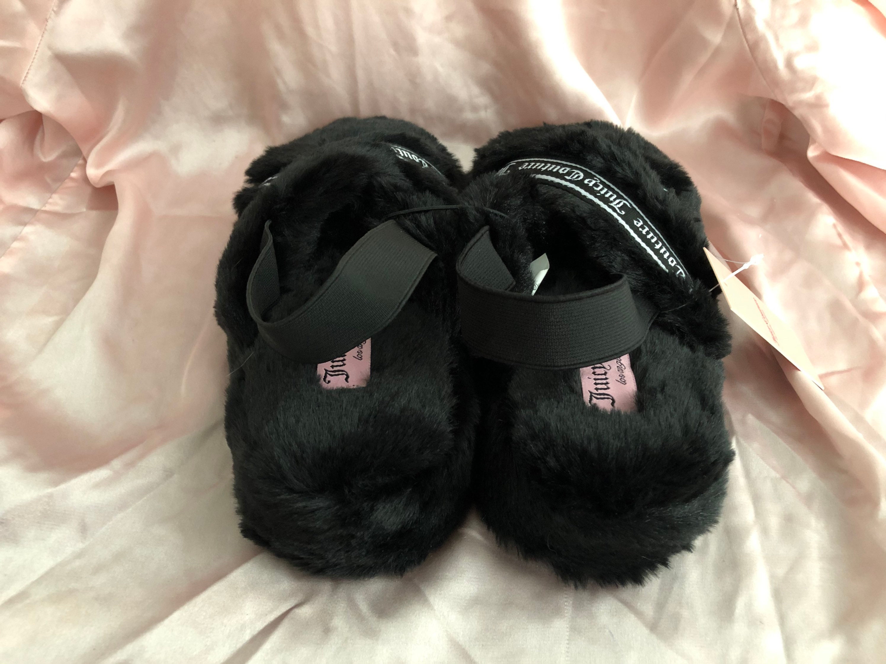 Juicy Couture Black Faux Fur Slippers Y2K Juicy Strappy | Etsy