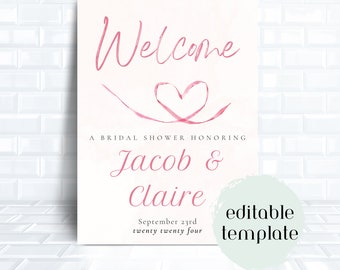 She's Tying The Knot Bridal Shower Welcome Sign Template | Bows | Wedding | Bridal | Velvet Bow | Pink Bow | Wedding Shower | Happy Couple