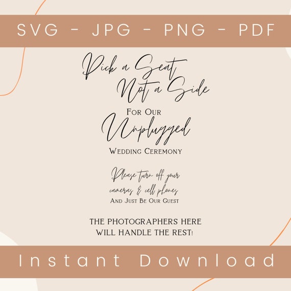 Unplugged Ceremony Sign PDF | Wedding Sign | Personalized Wedding Sign | Wedding PDF | Cutting file, Silhouette. Cameo, Cricut PNG
