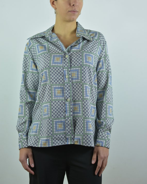 1960s VINTAGE SHIRT / Woman / Optical geometric te
