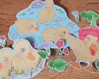 Illustrated Ducks and Flowers Stickers