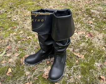 Black Renaissance Viking Boots, Gothic Viking Unisex Adult Medieval Boots Shoes, Ren Faire Vintage Costume Shoes, Medieval LARP Pirate Boots