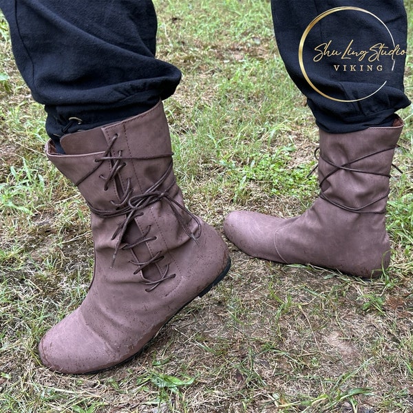 Bottes Renaissance, Gothique Viking Unisex Adult Boots Shoes, Medieval LARP Pirate Boots, Ren Faire Lace up vintage Costume Shoes