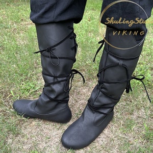 Black Medieval Renaissance Boots, Black Ren Faire Vintage Costume Shoes, Viking LARP Pirate Boots, Gothic Viking Unisex Adult Boots Shoes