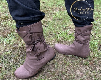 Renaissance laarzen, Gothic Viking Unisex volwassen laarzen schoenen, middeleeuwse LARP piraten laarzen, Ren Faire Lace up Vintage kostuum schoenen