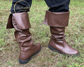 Renaissance Viking Leather Boots, Ren Faire Vintage Costume Shoes, Medieval LARP Pirate Boots, Gothic Viking Unisex Adult Boots Shoes